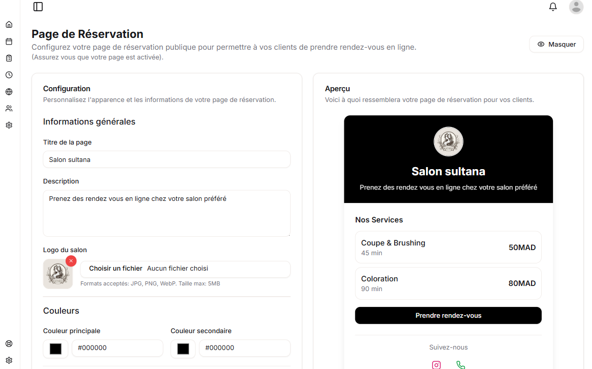Page de Réservation en Ligne